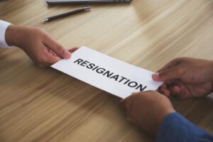 The employee submits a resignation letter to the boss. The concept of resignation. The great resignation.